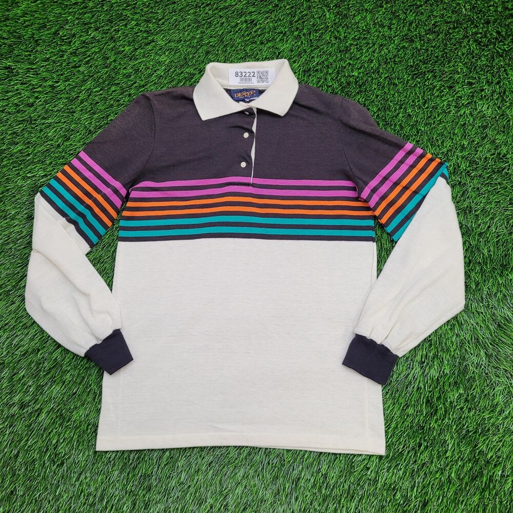 Vintage 80s Dee-Cee MOD Polo Shirt Womens 2XS 16x22 Striped